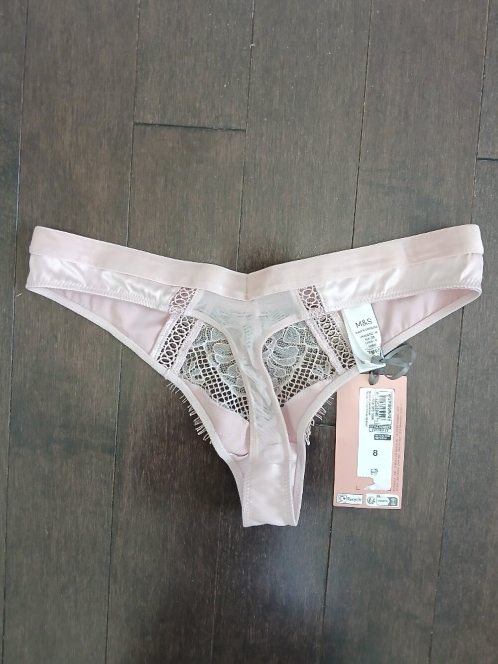 NWT Marks & Spencer x Rosie Huntington Saffron Satin and Lace Thong UK 8/US 4 - Picture 3 of 4